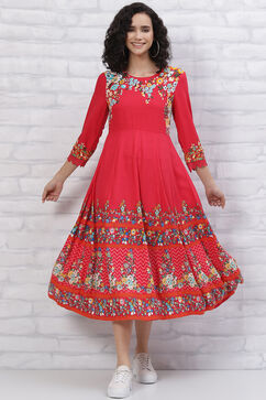 Red LIVA Kalidar Dress image number 0