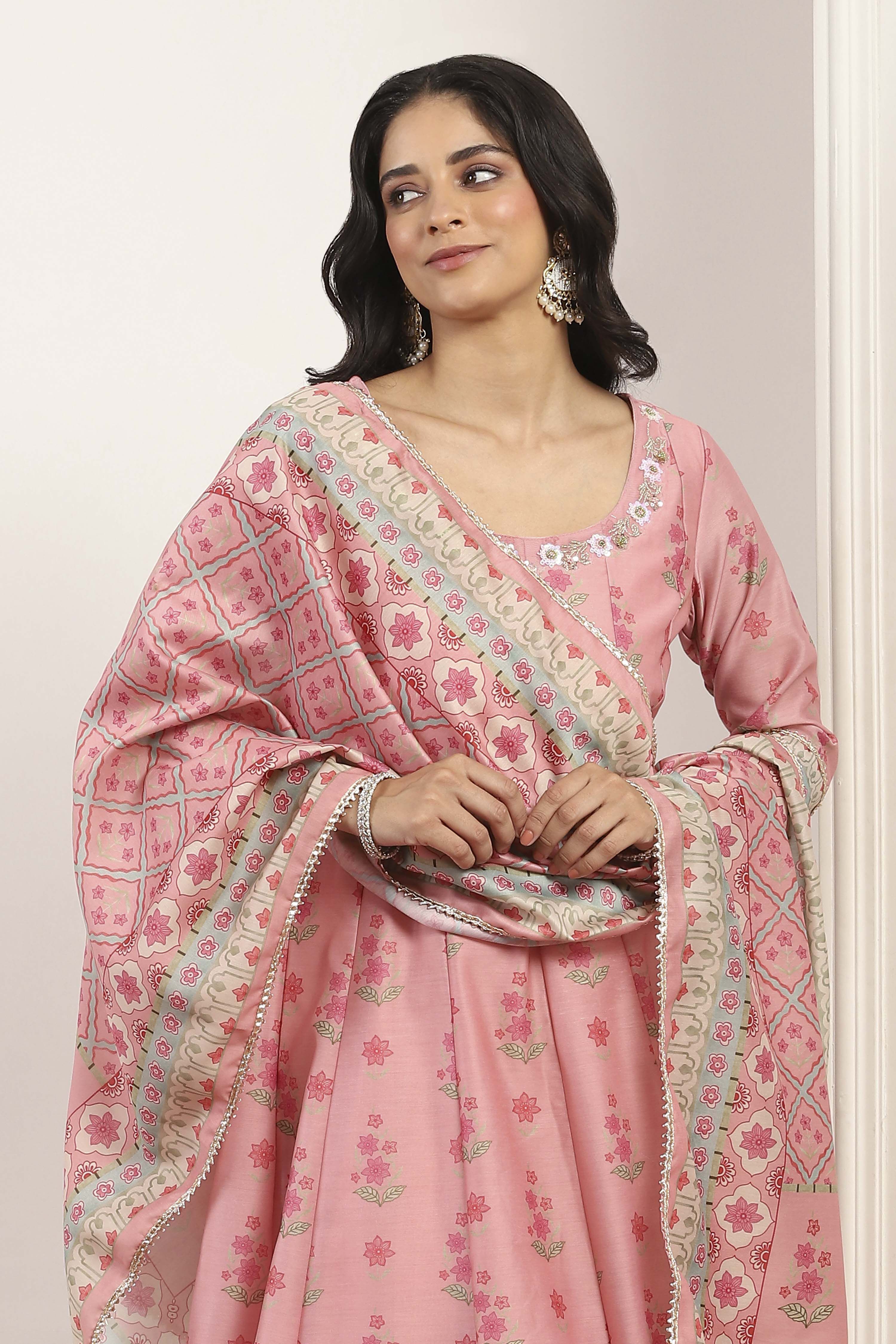 Pink Viscose Polyester A-line & Kalidar Kurtas image number 5