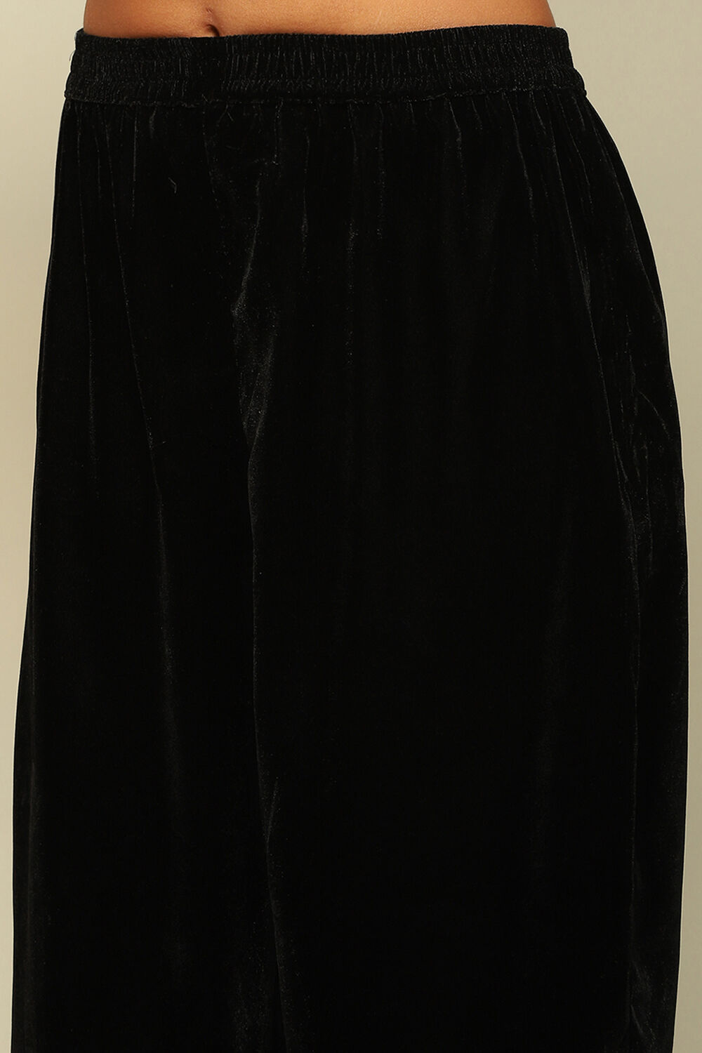 Black Poly Velvet A-Line Printed Kurta Salwar Suit Set image number 2