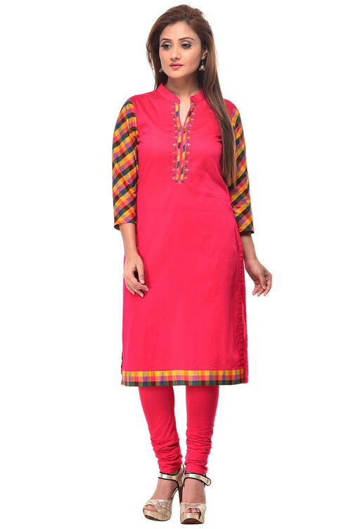 Pink Straight Cotton Kurta image number 0