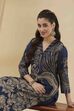 Blue Viscose Blend Straight Printed  image number 1
