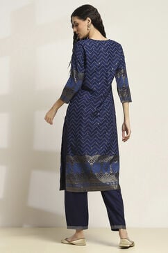 Indigo Viscose Rayon Printed Straight Kurta Pants Set image number 4
