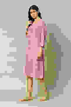 Pink Rayon Printed Straight Kurta image number 2