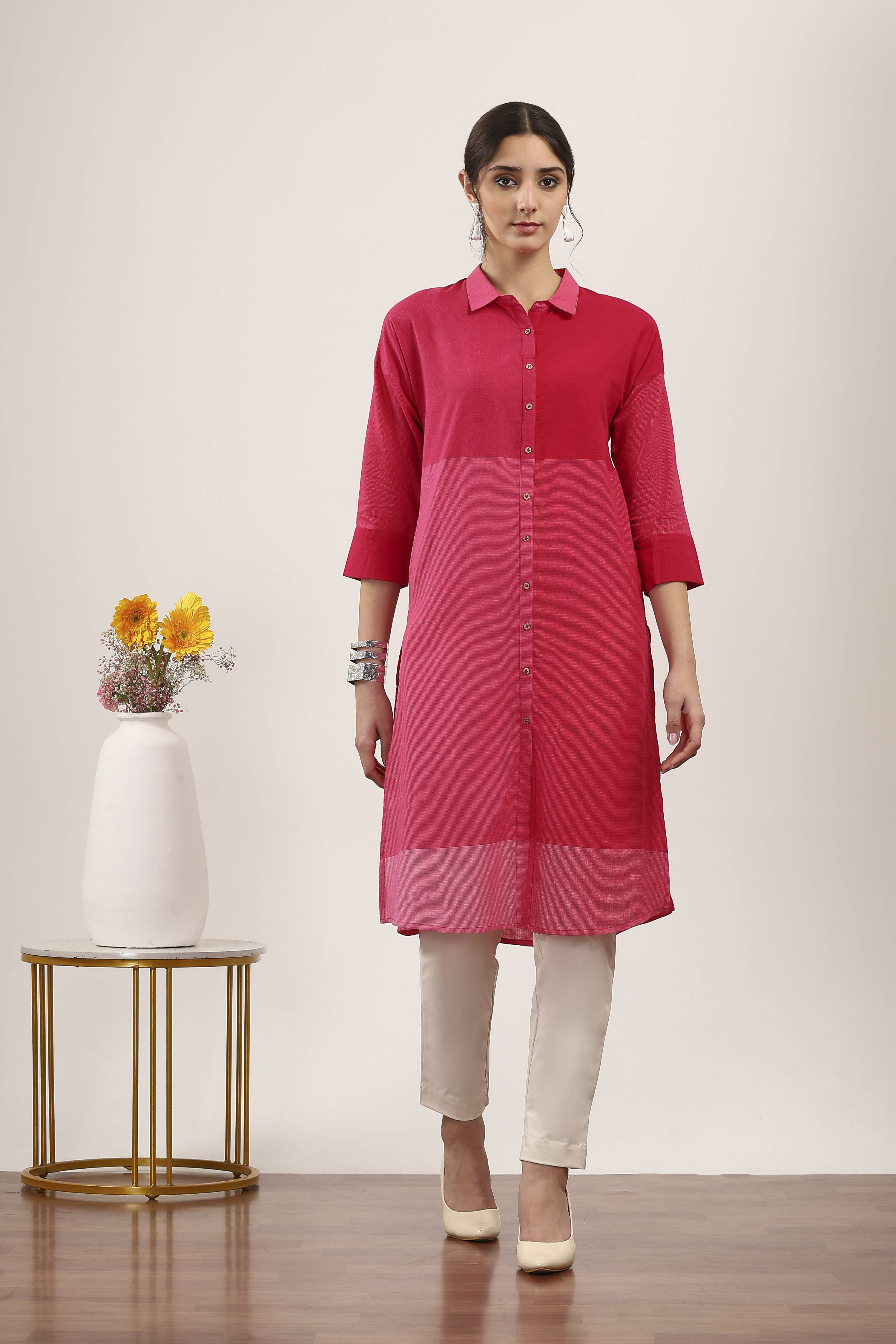 Yellow Cotton Straight Kurtas image number 5