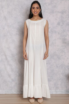 Off White Cotton Front Open Dress image number 1