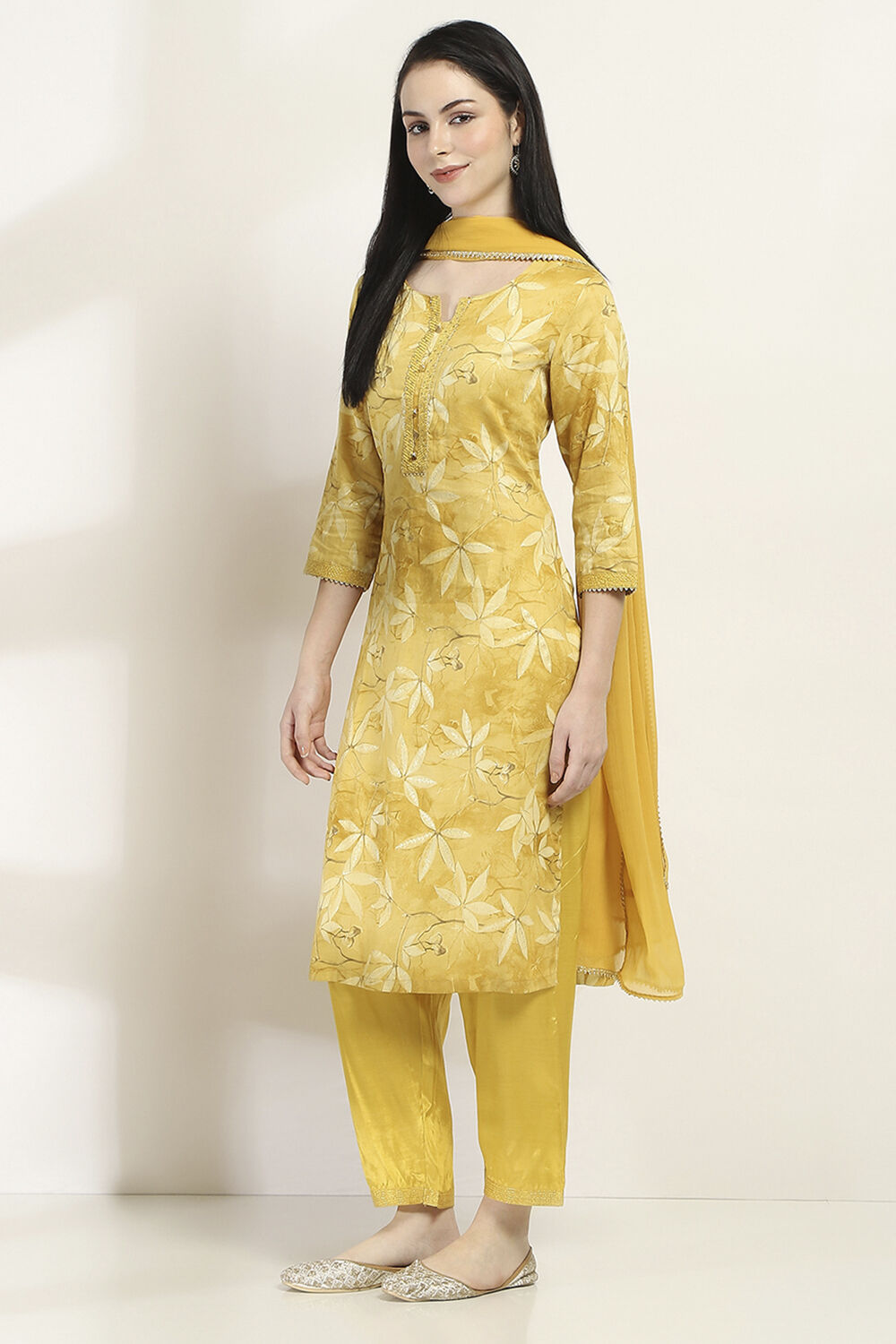 Mauve Cotton Floral Straight Suit Set image number 3