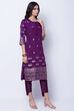 Purple Polyester Dupioni Straight Kurta image number 3