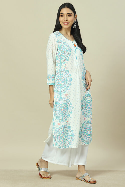 White LIVA Straight Kurta image number 3