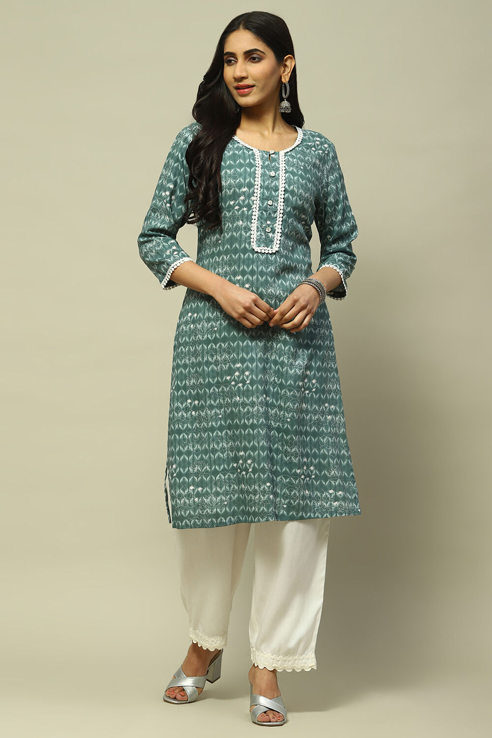 Blue Printed Straight Kurta image number 5