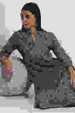 Navy Blue Printed Straight Kurta Set image number 7