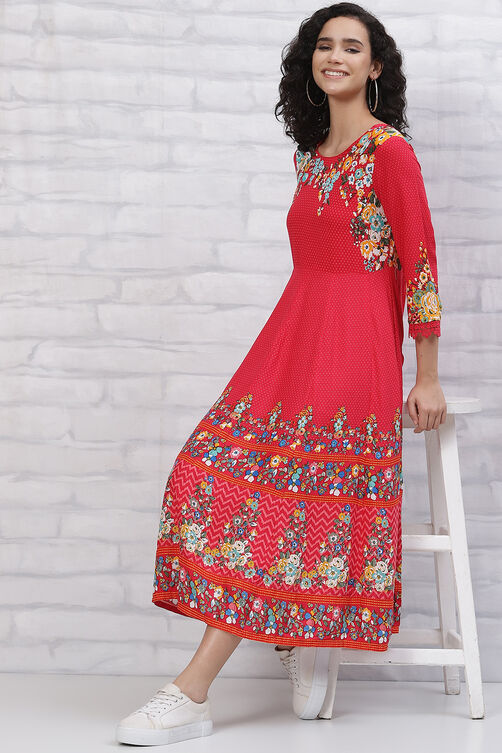 Red LIVA Kalidar Dress image number 4