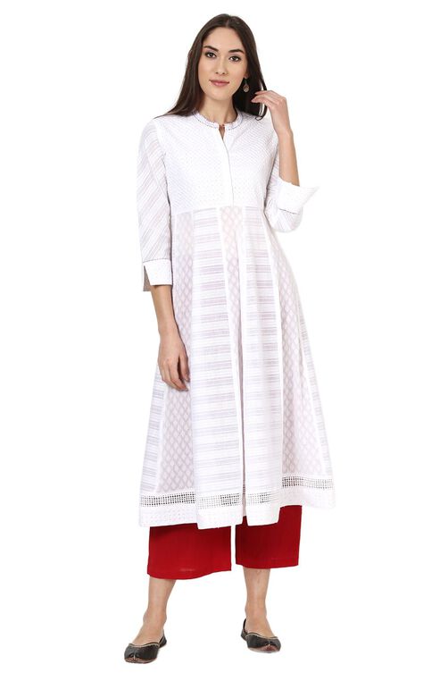 White Kalidar Schiffli Kurta image number 0