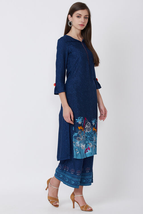 Indigo Viscose Rayon Straight Kurta image number 3