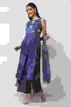 Indigo Blue Floral Anarkali Suit Set image number 3