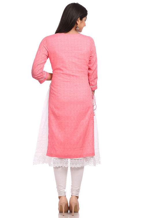 Pink Asymmetric Cotton Kurta image number 1