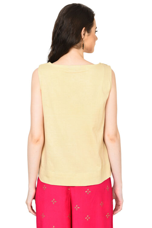 Beige Straight Viscose Indie Top image number 4