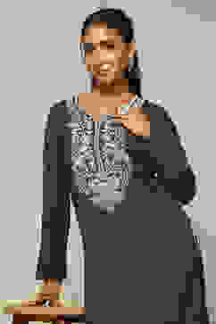 Grey Acrylic Straight Kurta image number 1