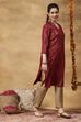 Red Printed Viscose Rayon Straight Kurta image number 3