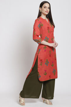 Peach Poly Cotton Straight Kurta image number 2