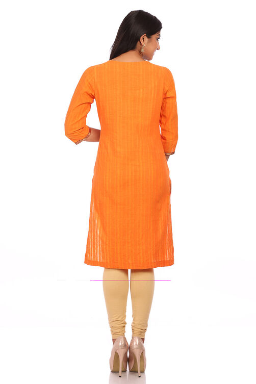 Orange Cotton Straight Kurta image number 3