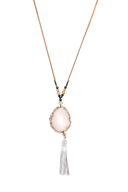 Beige Agate With Tassel Necklace image number 2