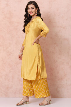 Yellow LIVA Straight Suit Set image number 2
