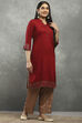 Maroon Viscose Straight Kurta Pants Set image number 5