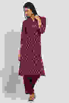 Red Cotton Blend Straight Kurta Set image number 6