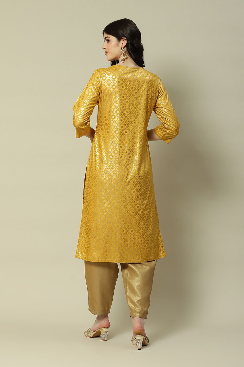 Yellow LIVA Straight Printed Top image number 4