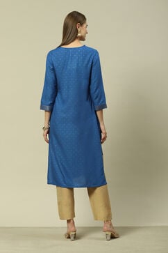 Blue LIVA Straight Printed Kurta image number 3