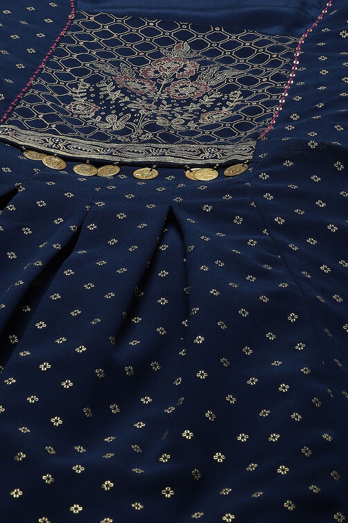 Navy Blue Polyester Straight Printed Kaftan image number 1