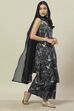 Black LIVA Woven Straight Kurta Suit Set image number 6