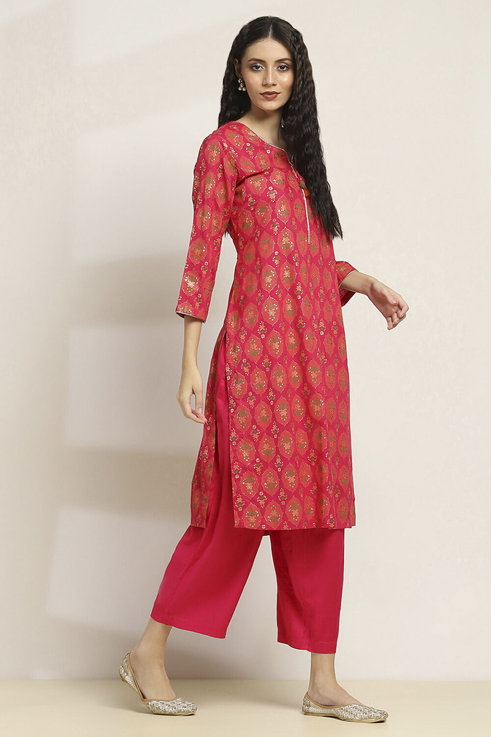 Pink Viscose Rayon Printed Straight Kurta Pants Set image number 5