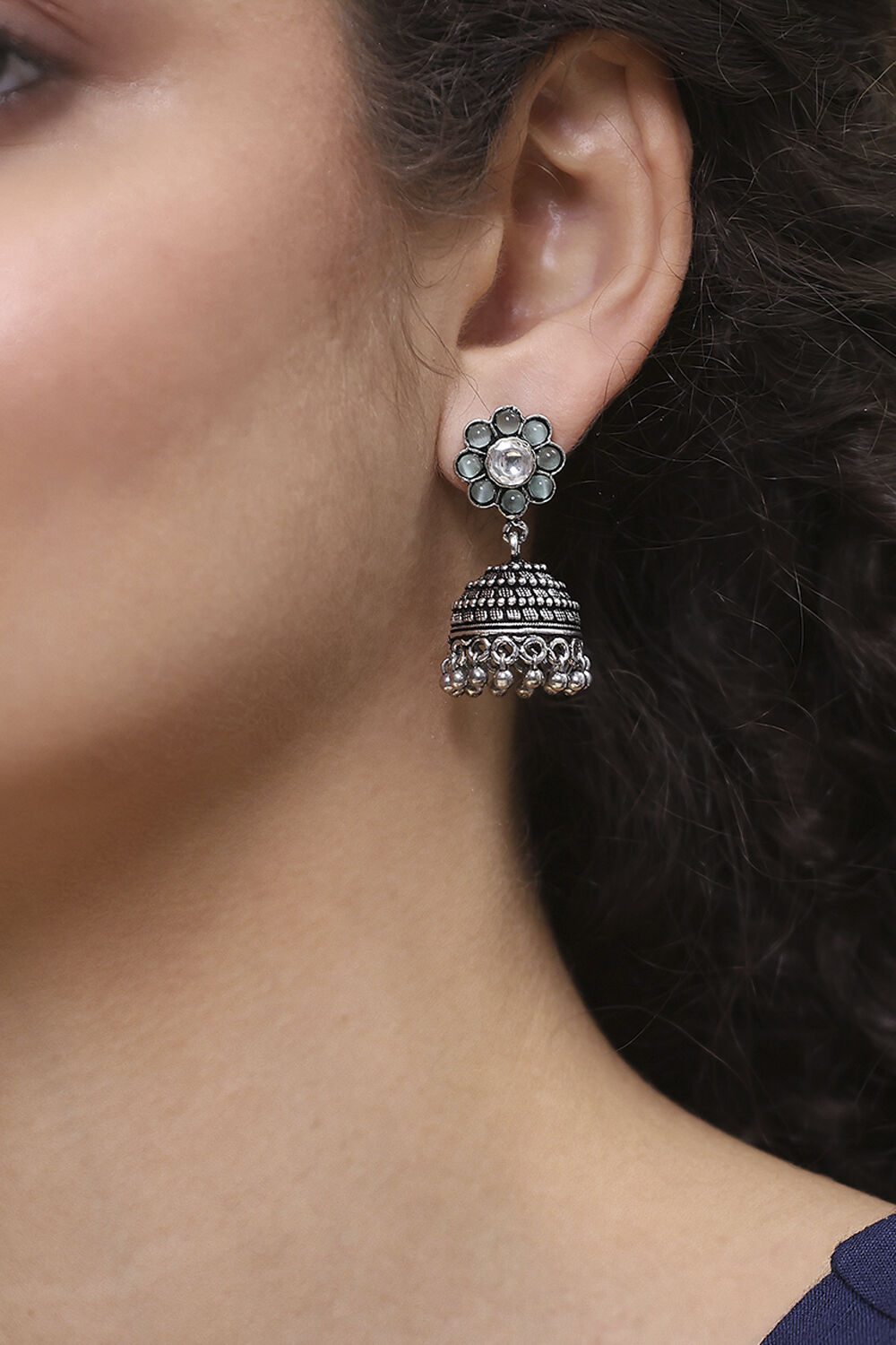 Green Brass Jhumka image number 1