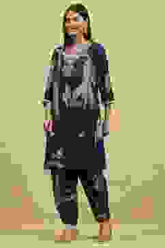 Indigo Blue Viscose Blend Printed Kalidar Kurta Pants Set image number 3