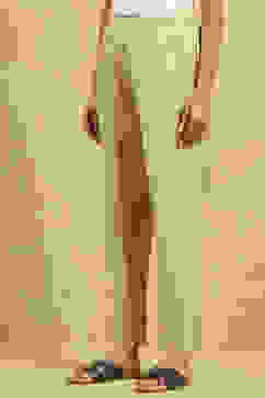 Gold Viscose Blend Solid Narrow Pants image number 2