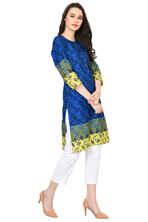 Indigo Straight Polyester Kurta image number 1
