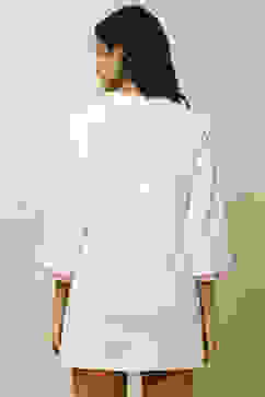 White Printed Floral Detail Straight Indie Top image number 3