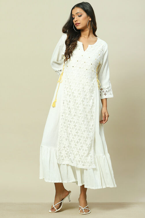 White Cotton Tiered Dress image number 0