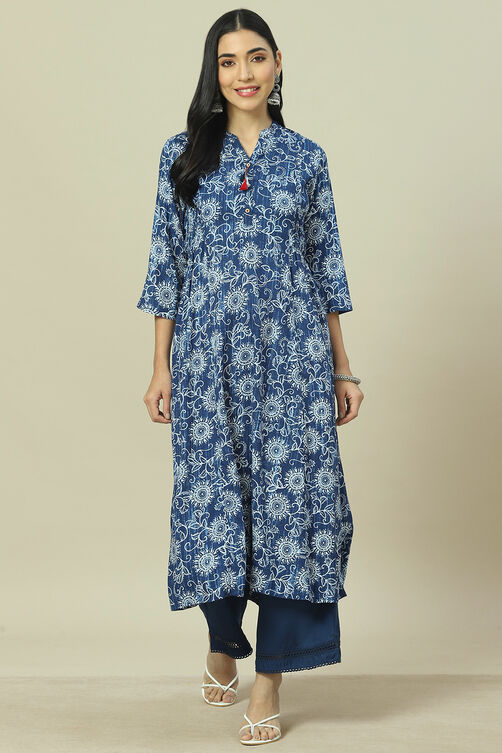 Indigo LIVA Straight Printed Dress image number 0