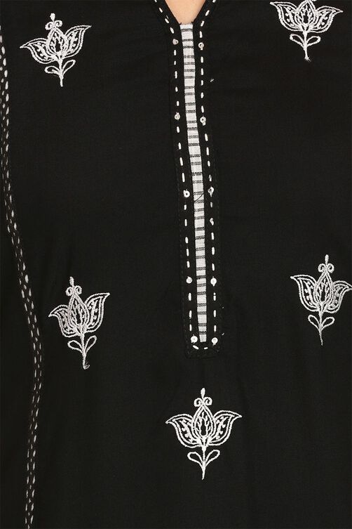 Black Cotton Straight Kurta image number 4