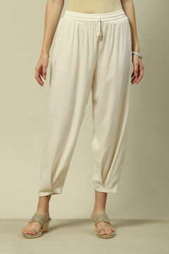 Off White LIVA Straight Solid Palazzos image number 5
