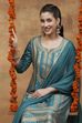 Emerald Green Viscose Blend Straight Printed  image number 1