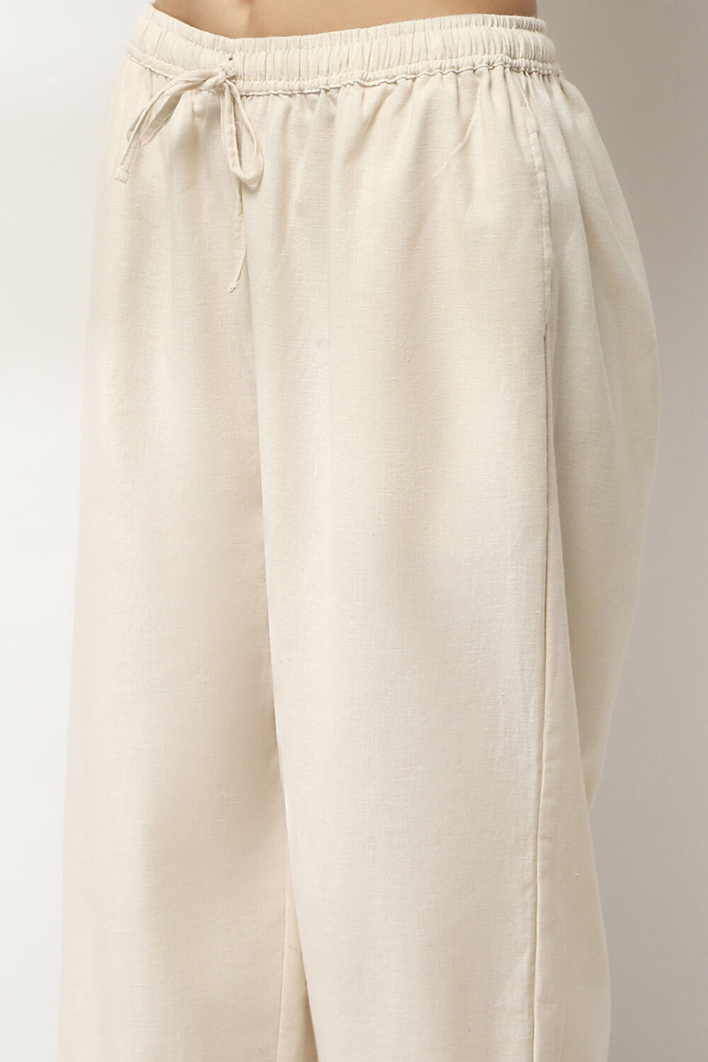 Ivory Cotton Blend Solid Pants image number 1