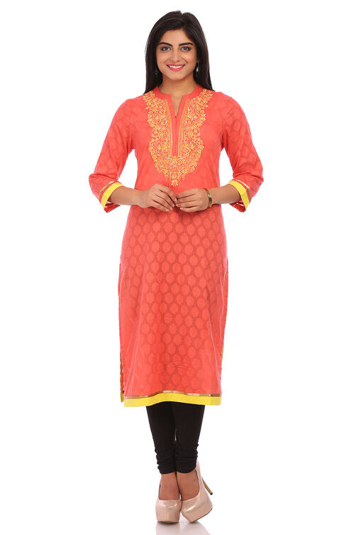Pink Cotton Kalidar Kurta image number 0