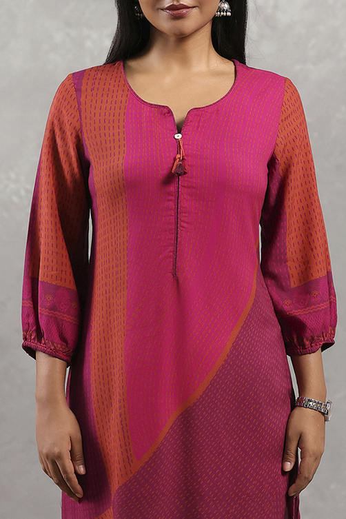 Pink Printed Straight Kurta image number 1