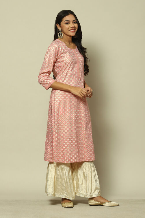 Peach LIVA Straight Printed Kurta image number 3