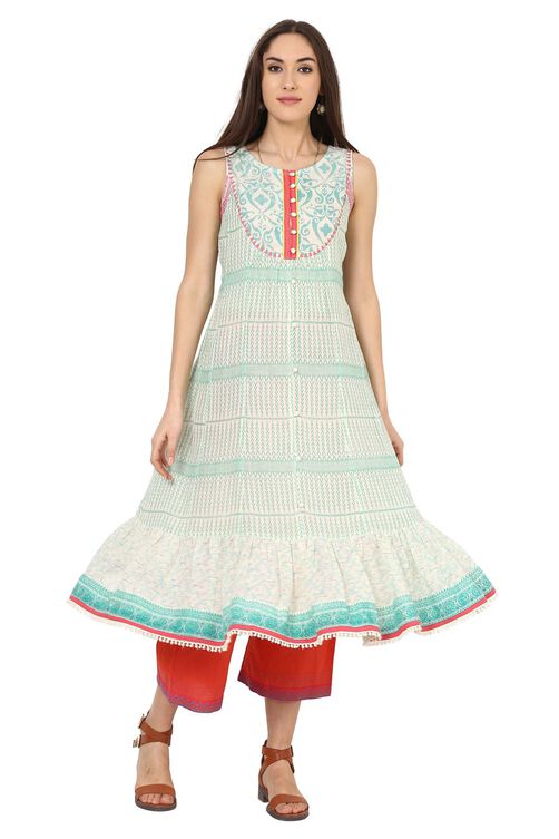 Teal Green Kalidar Gauge Kurta image number 0