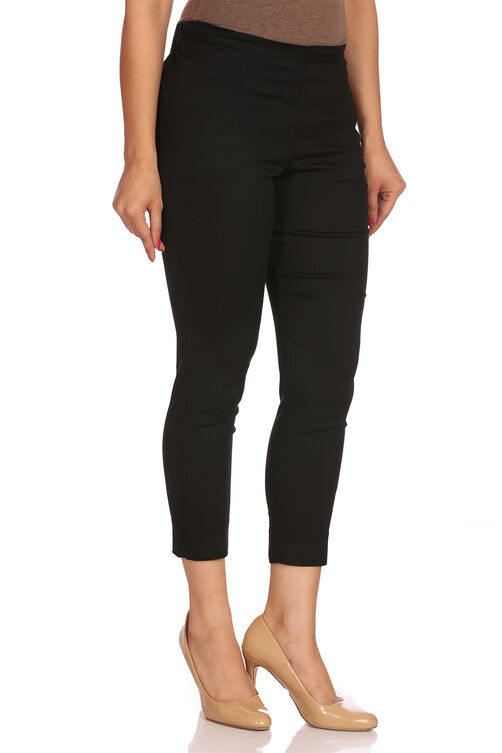 Black Cotton Slim Pants image number 2