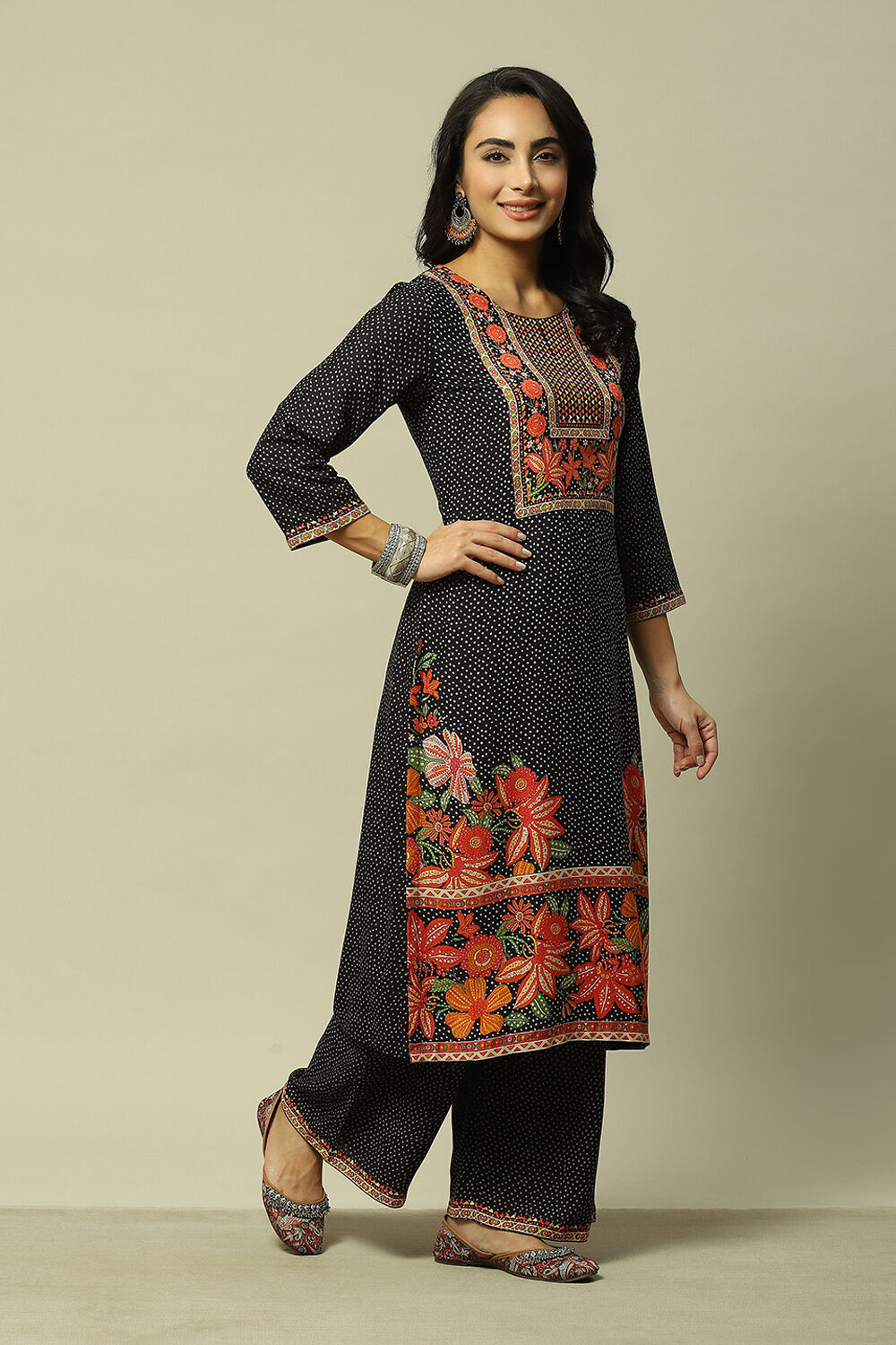 Black LIVA Straight Printed Kurta image number 4